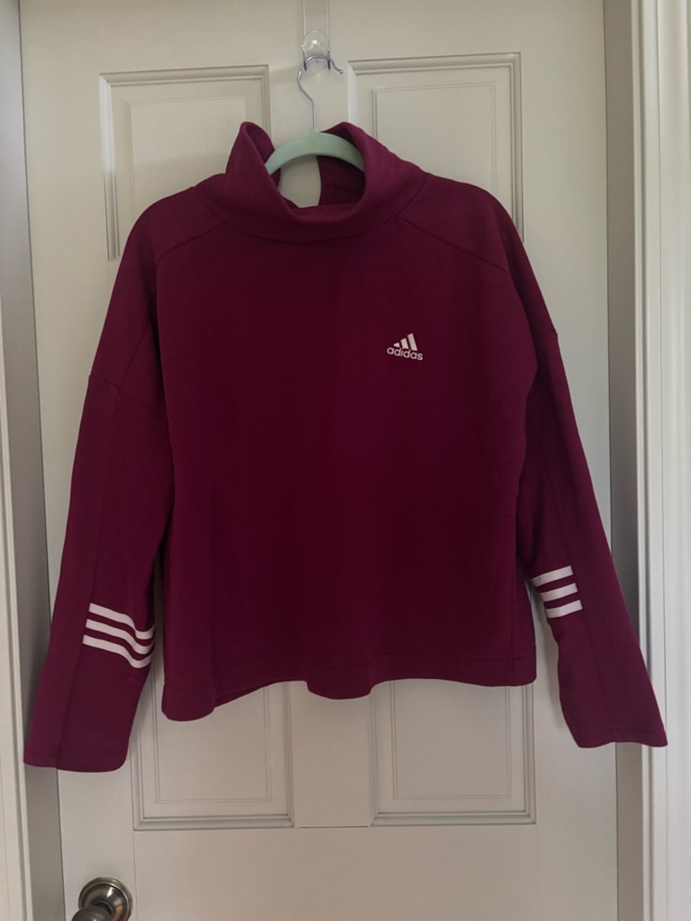 adidas Raspberry Zip-Neck Sweatshirt with White Trim